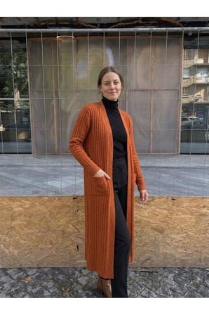 STANDART BEDEN UZUN TRİKO FİTİLLİ KADIN CEKET