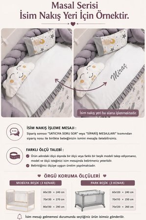 60x120 Masal Serisi Örgülü Bebek Uyku Seti - İsimli Başak Taç Nakışlı Nevresim