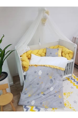 Baby Clime Masal Serisi 13 Parça Cibinlikli Bebek Uyku Seti 80x130 cm Pamuklu Kumaş Saç Örgü Korumalı