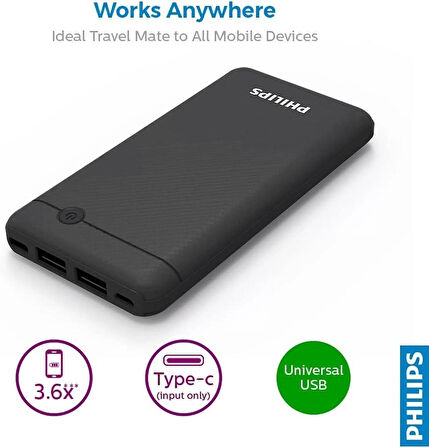 OUTLET Philips 10.000mah Powerbank DLP1710CB - Siyah OUTLET