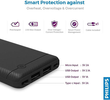 OUTLET Philips 10.000mah Powerbank DLP1710CB - Siyah OUTLET