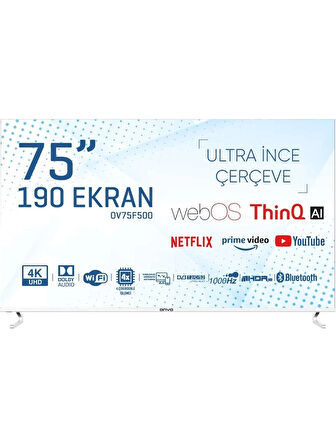 Onvo OV75F500 4K Ultra HD 75" 190 Ekran Uydu Alıcılı webOS Smart LED TV