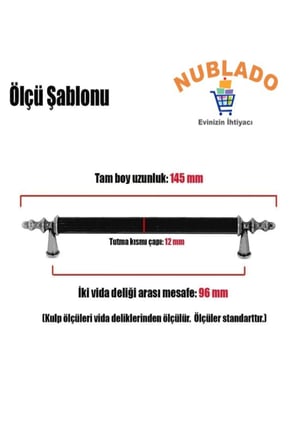 Ovacık(96 MM - 9.6 CM) Metal Mat Siyah Mobilya Mutfak Çekmece Dolap Dolabı Kulpu Kulbu Kulpları