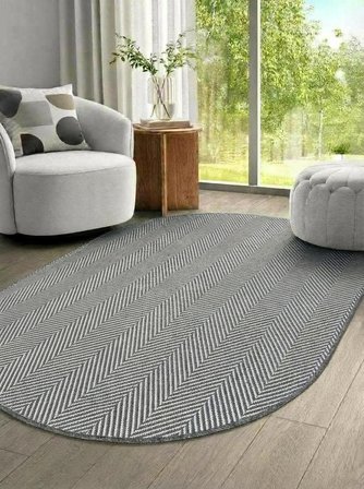 Oval Sisal Halı 1002 Antrasit Balık Sırtı Desen Kaymaz Taban Modern Salon Oturma Odası Halısı
