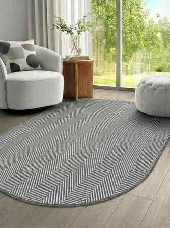 Oval Sisal Halı 1002 Antrasit Balık Sırtı Desen Kaymaz Taban Modern Salon Oturma Odası Halısı