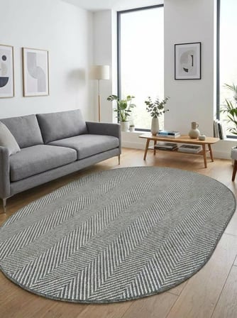 Oval Sisal Halı 1002 Antrasit Balık Sırtı Desen Kaymaz Taban Modern Salon Oturma Odası Halısı