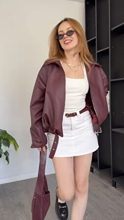 Prifaldi Premium Oversiz Bomber Deri Ceket