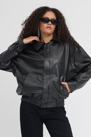 Prifaldi Pb Oversize Siyah Deri Ceket 