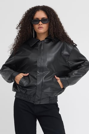 Prifaldi Pb Oversize Siyah Deri Ceket 