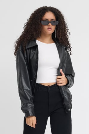 Prifaldi Pb Oversize Siyah Deri Ceket 