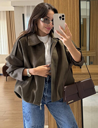 Prifaldi Premium Oversize Süet Bomber Ceket