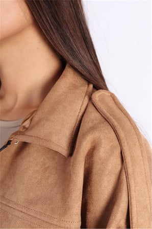 Prifaldi Premium Oversize EKRU Süet Bomber Ceket