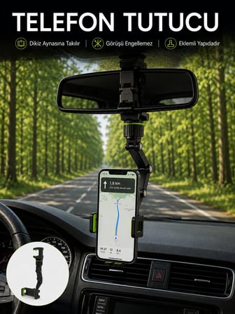 Araç İçi Dikiz Aynası Telefon Tutucu 360° Dönebilen Katlanabilir