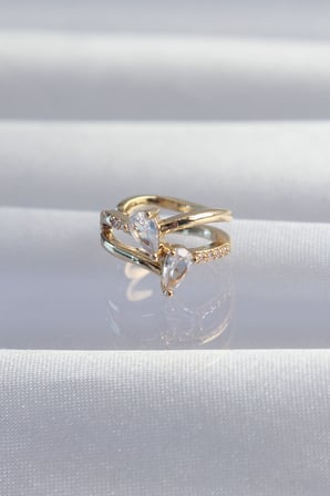 Pirinç Gold Renk Zirkon Taşlı Damla Earcuff Küpe 5886