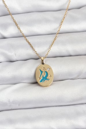 316L Çelik Zincir Gold Renk Shark Figür Kadın Kolye 5886