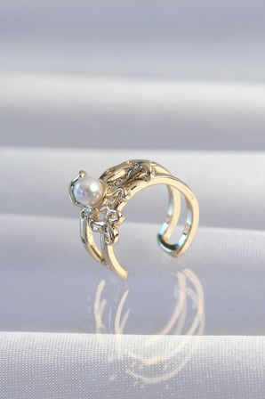 Pirinç Gold Renk İncili Ahtapot Earcuff Küpe 5886