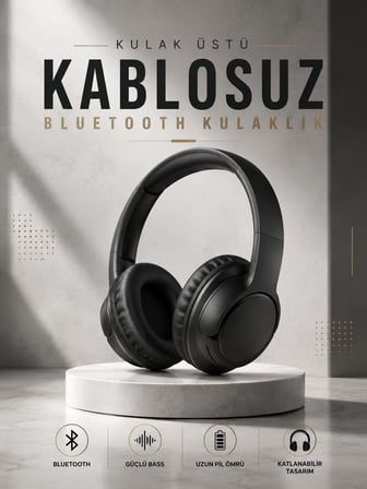 Kulak Üstü Kablosuz Bluetooth Kulaklık Yüksek Ses Kaliteli ANC Özelliği