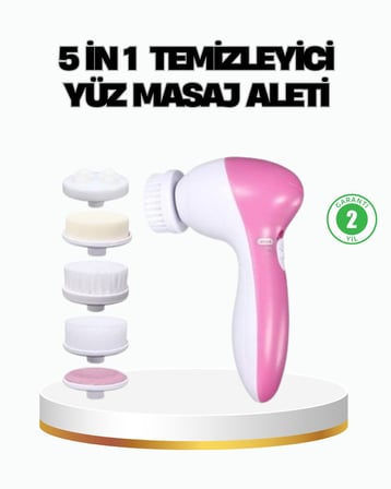 5’i 1 Arada Yüz Temizleme Cihazı – Masaj Fırça Peeling ve Krem Uygulama Apar