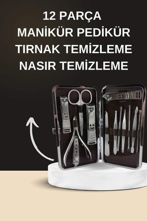 Elektrikli Manikür Pedikür Seti İkili Set 12 Parça Tırnak Bakımı Törpü Prot