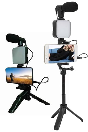 Telefon Tutucu Led Işıklı Kumandalı Mikrofon Telefon Vlog Video Kayıt Yeni Nesi