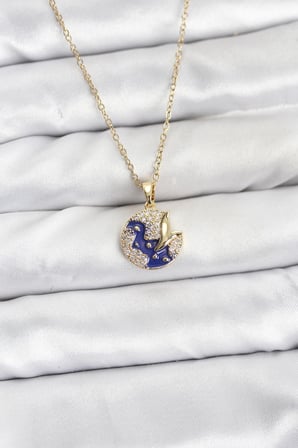 316L Çelik Zincir Gold Renk Gece Model Zirkon Taşlı Kadın Kolye 5886