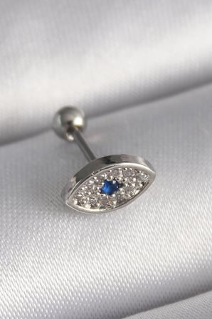 316L Çelik Gümüş Renk Zirkon Taşlı Göz Tragus Piercing 5886