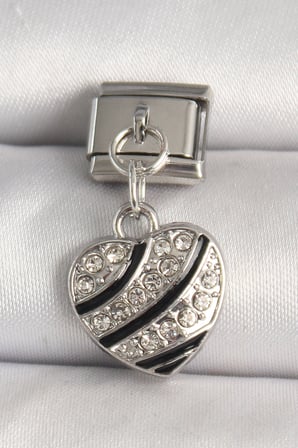 316L Çelik Gümüş Renk Zirkon Taşlı Kalp Model Nomination Charm 5886