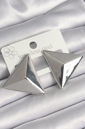 Pirinç Gümüş Renk 3D Üçgen Model Kadın Küpe 5886