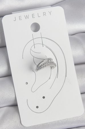 Pirinç Gümüş Renk Zirkon Taşlı 3'Lü Sıralı Kadın Kıkırdak Küpe 588