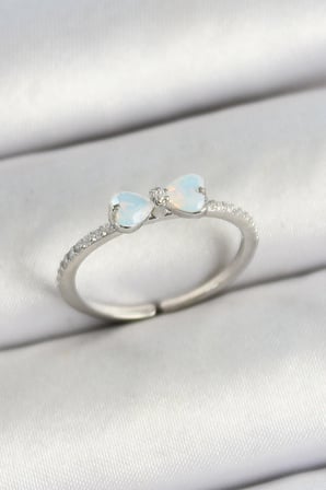 Pirinç Fiyonk Figürlü Zirkon Taşlı Gümüş Renk Ayarlanabilir Kadın Yüzük 5