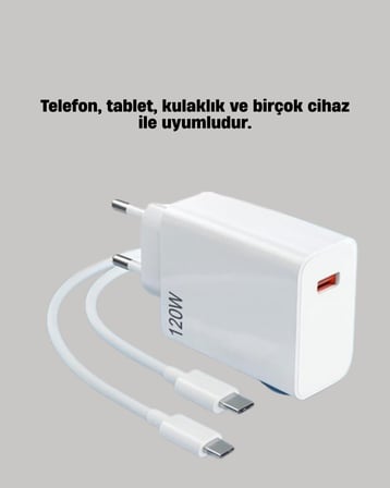 120W Mi Turbo Destekli Hızlı Şarj Cihazı Type-C Uyumlu Akım Korumalı