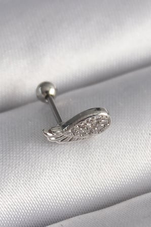 316L Çelik Gümüş Renk Zirkon Taşlı Kanat Tragus Piercing 5886