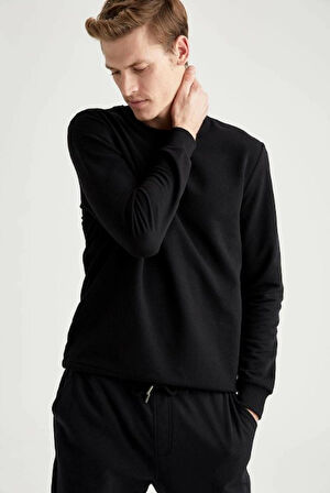 Bisiklet Yaka Şardonlu Regular Fit 2 İplik Sweatshirt