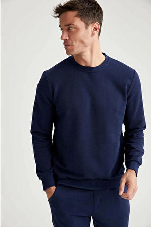 Bisiklet Yaka Şardonlu Regular Fit 2 İplik Sweatshirt