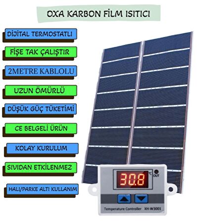 80X25CM Dijital Termostatlı Halı Altı Karbon Film Isıtıcı