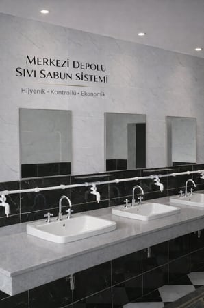 Hilal Kimya Depolu Sabunluk Sistemi | 2 Musluklu | 10 Lt Merkezi Depolu | Alttan Basmalı | Okul, Cami ve Toplu Kullanım İçin - Beyaz