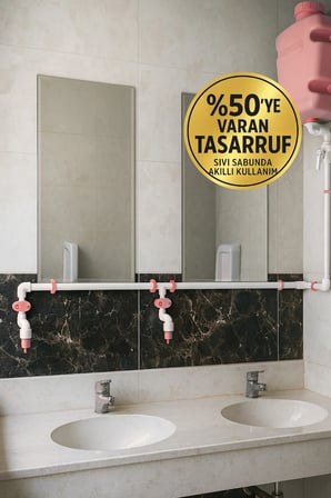 Hilal Kimya Merkezi Depolu 20 Lt 3 Musluklu Alttan Basmalı-Sıvı Sabunluk Sistemi–Okul, Cami, Toplu Kullanım İçin - Pembe