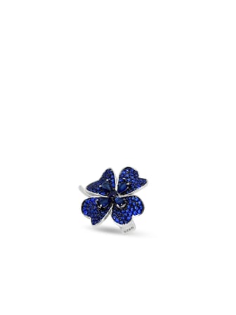 Lacivert Safir Zirkon Taşlı Yonca Gümüş Broş 2.5x2.5 cm [OYSY243]