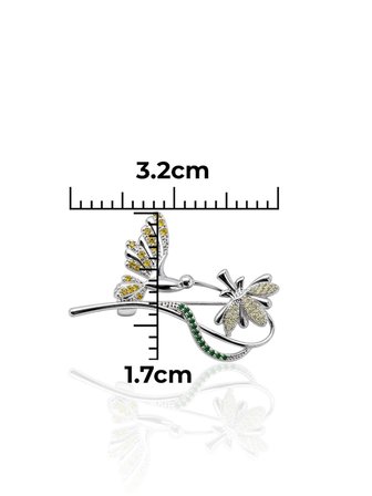 Renkli Zirkon Sinek Kuşu ve Çiçek Taşlı Broş 3.2x1.7cm [OYOT404]