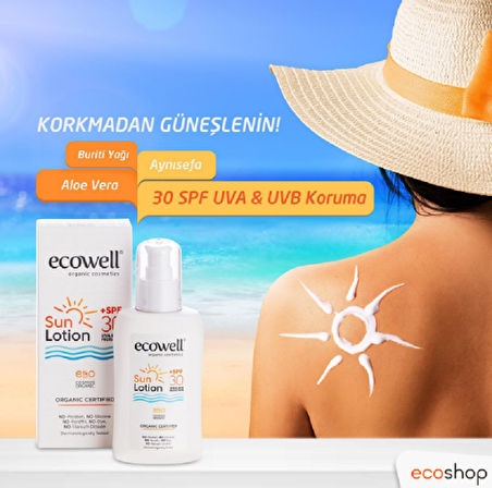 Ecowell Organik & Vegan Güneş Losyonu 30 Spf 150 ml (İlaç Saklama Kutusu Hediye)