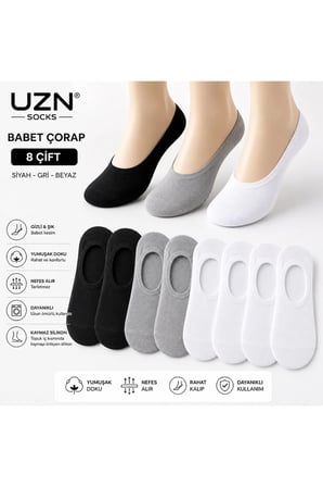 8 Çift Görünmez Babet Çorap Siyah Beyaz Gri Renkli Kadın Kısa Babet Çorabı