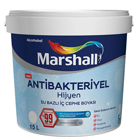 Marshall Antibakteriyel Hijyen İpek Mat İç Cephe Boyası Fildişi 15 Lt (20 Kg)
