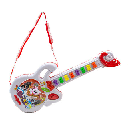 Oyuncak Gitar Işıklı Sesli Efsane Gitar Beyaz 40 Cm