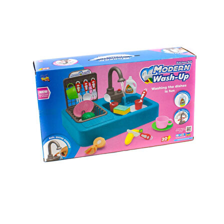 Oyuncak Mutfak Lavabo Modern Mutfak Su ile Çalışan Set Mavi