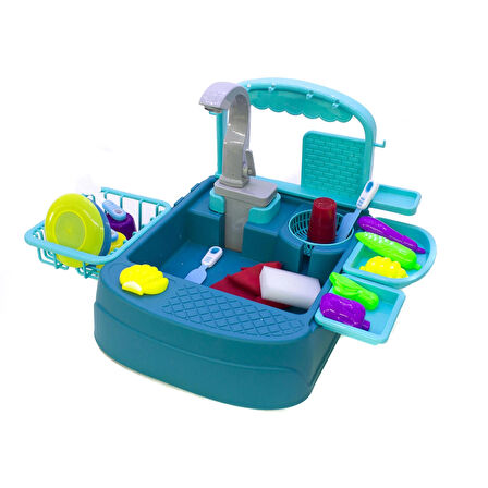 Oyuncak Mutfak Lavabo Süper Modern Mutfak Su ile Çalışan Set Mavi