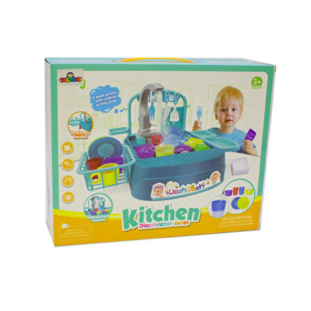 Oyuncak Mutfak Lavabo Süper Modern Mutfak Su ile Çalışan Set Mavi
