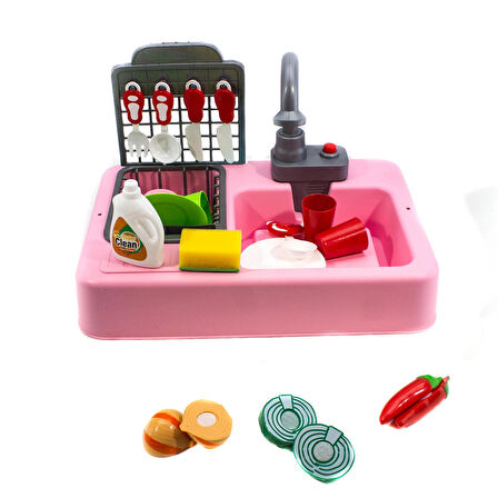 Oyuncak Mutfak Lavabo Modern Mutfak Su ile Çalışan Set Pembe