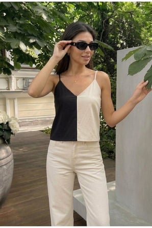 KOLSUZ ASKILI V YAKA TRİKO KADIN BLUZ