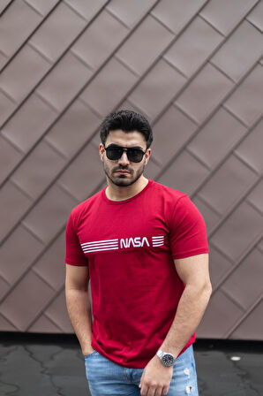 Erkek Kısa Kollu Nasa Baskı Basic Erkek T-shirt