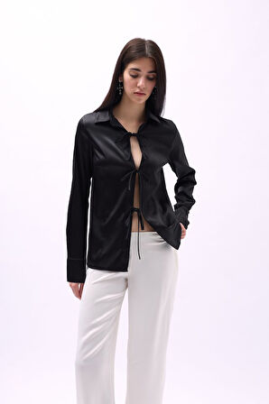 Bağlama Detay Saten Gömlek